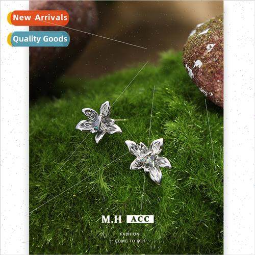 Colorful zirconia flower earrings female hundred wh niche ea