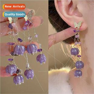 Mori romantic butterfly purple zirconia lily valley earrings