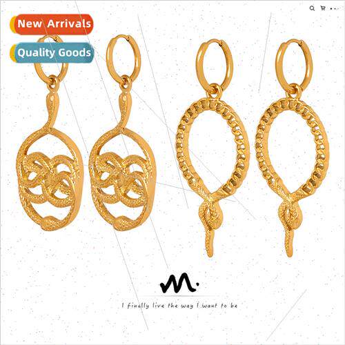 Europe new retro cartoon animal snake tanium steel earrings