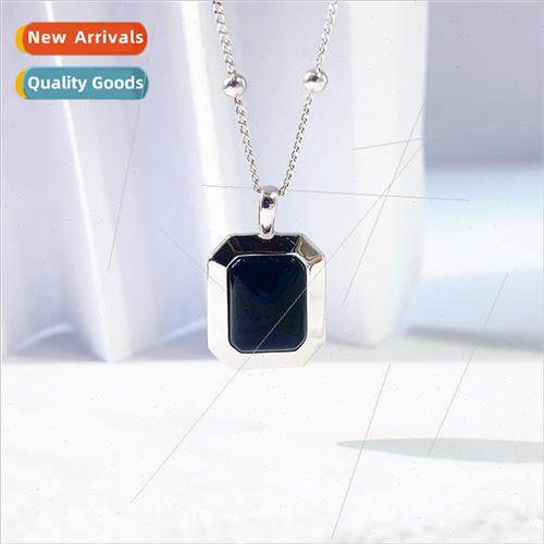 Geometric Square Onyx Pendant Silver Necklace Niche 2023 New