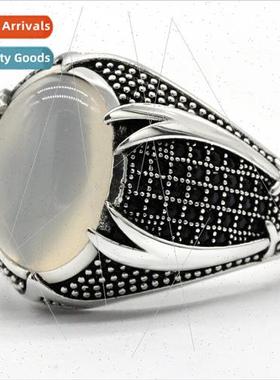 Europe Vintage Two Machete Men Ring Oval Gemstone Thai lver