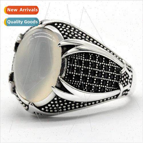 Europe Vintage Two Machete Men Ring Oval Gemstone Thai lver