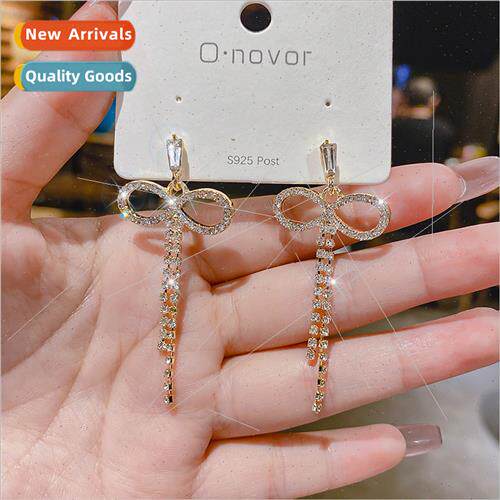 Super flash bow earrings Korea full diamond ear jewelry 2022