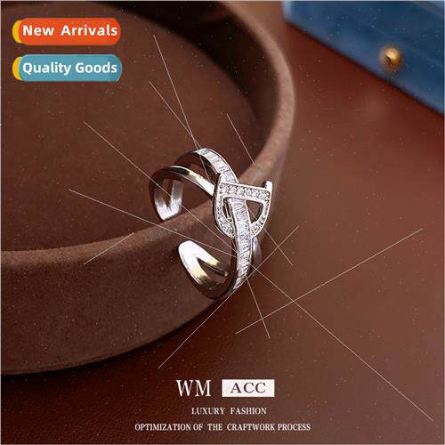 Zirconia Letter Cross Double Layers Open Ring French Index R
