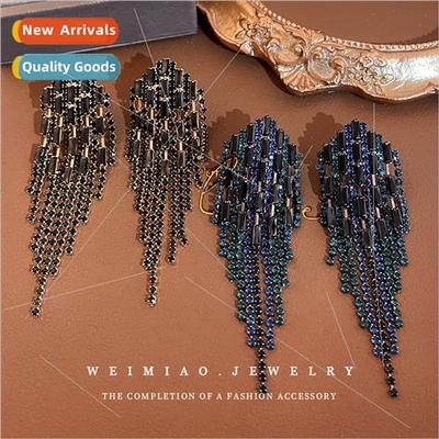 lver pin Europe arrow wh diamonds long tassel earrings fashi