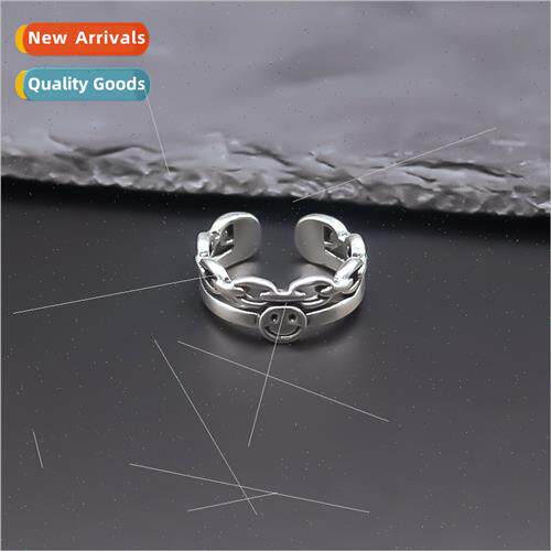 Creative Fashion Smiley Ring che Inlay Chain Alloy Ring
