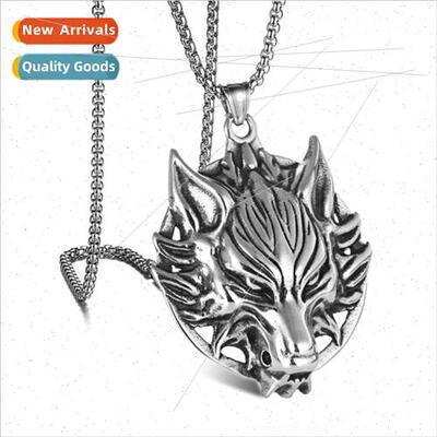 Europe wolf head bully necklace punk men tide wolf totem pen