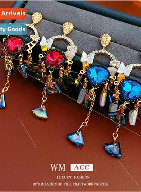 lver needle wh diamond butterfly fan tassel earrings French