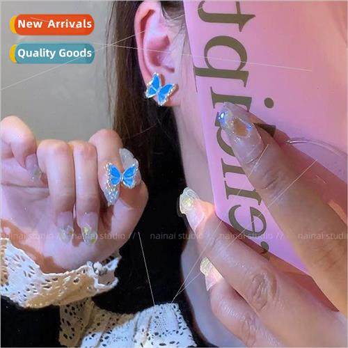 Blue butterfly earrings wh diamonds 2023 spring summer new e