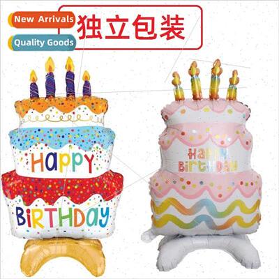 New standing base colorful candles cake aluminum film balloo