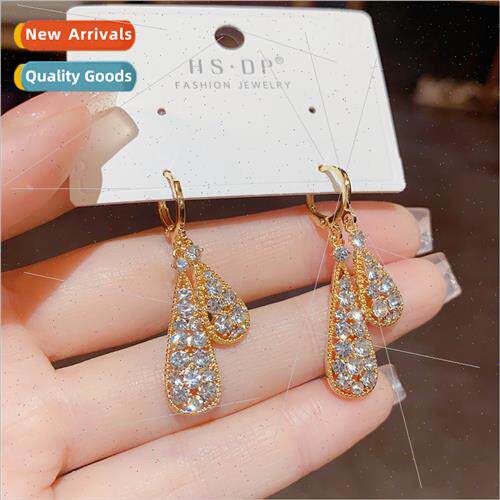 Fashion niche full zirconium water drop earrings female exqu