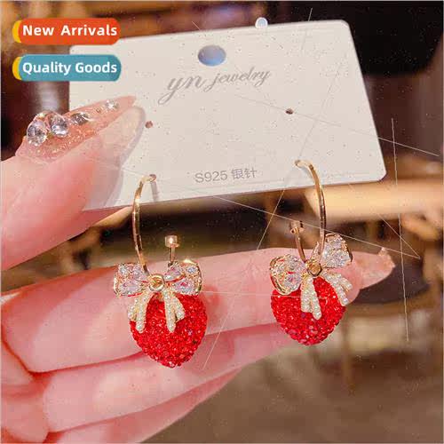 Koreafull diamonds bow red peach heart multi-wear earrings f