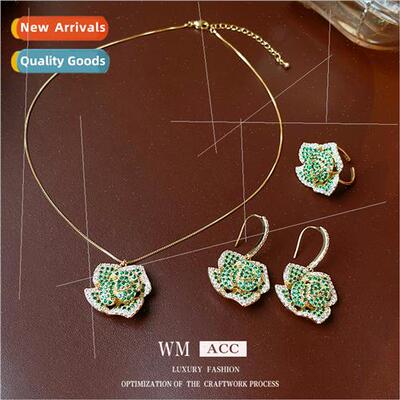 zirconia Green Flower Necklace Collar Chain Delicate Necklac
