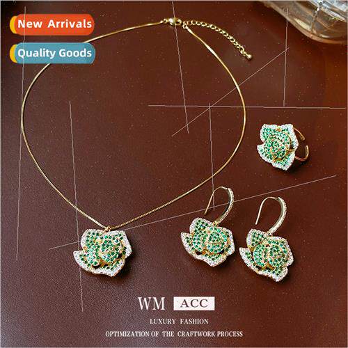 zirconia Green Flower Necklace Collar Chain Delicate Necklac