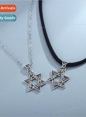 Vintage antiqued anti-Thai silver hexagram necklace men nd f