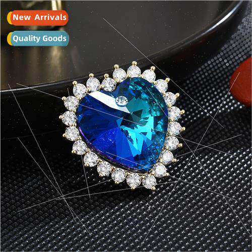 ins ocean heart brooch female high-grade full zirconium eleg