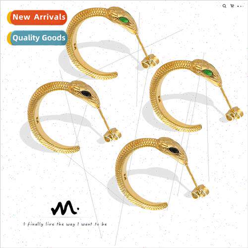 snake zirconia earrings tanium steel c-shaped earrings ins r