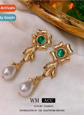 lver needle new Chinese emerald wh diamond flower earrings h