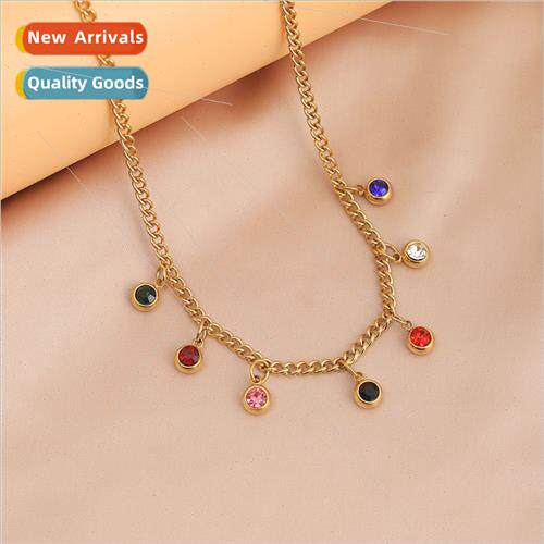 Europe new colorful diamond pendant gold stainless steel nec