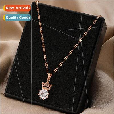Koreacrown diamond tanium steel necklace female rose gold an