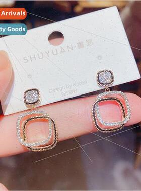 s925 silver needle Korea fashion wild simple geometric squar