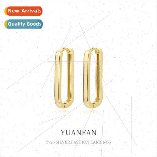 S925 silver long square earrings buckle female Europe cold w