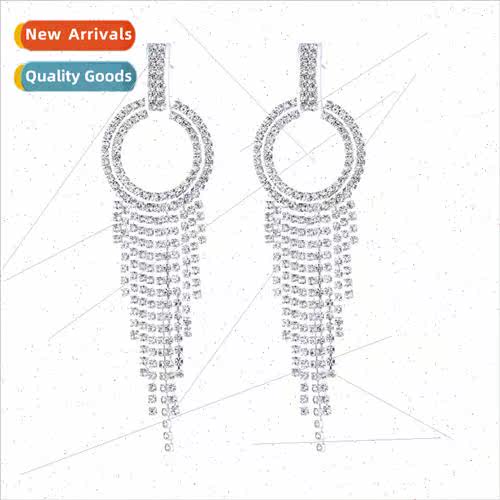 Super sparkling claw chain Europe earrings round long tassel