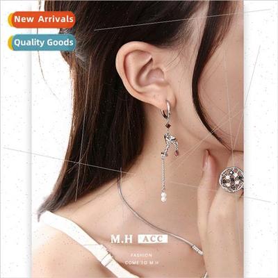 Folded wine glass asymmetrical earrings buckle female 925 si
