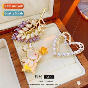 access feather love rabb zirconia pins pin brooch fashion