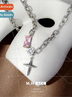 Square Diamond Quadrangle Necklace Female Sweet Cool Delicat