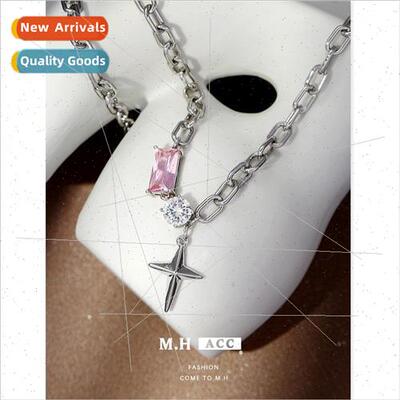 Square Diamond Quadrangle Necklace Female Sweet Cool Delicat