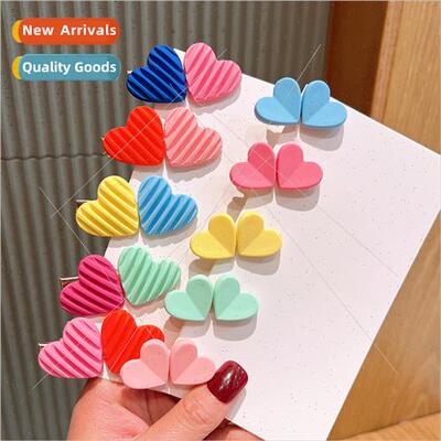 spring new colorful love heart hair clips female side bangs