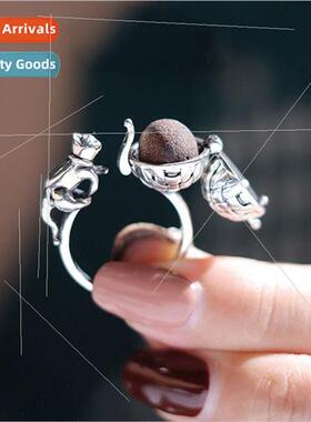 Vintage old hollowed out aromatherapy ball cat ring niche cu