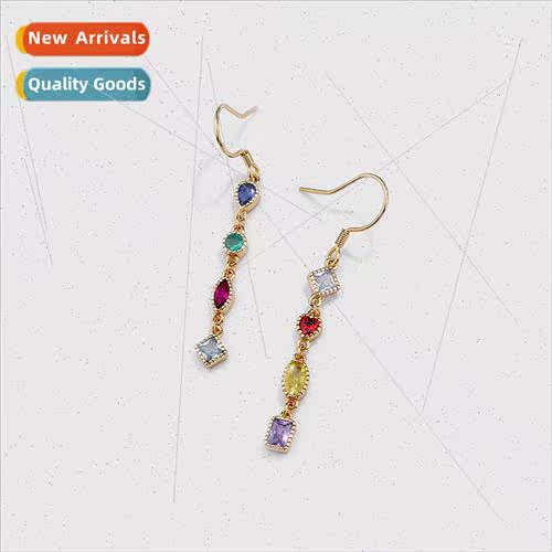 s925 silver tassel earrings female Europe long colored zirco