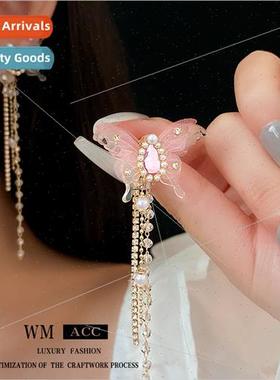 Diamond acrylic butterfly water drop pearl tassel earrings n