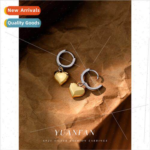 925 silver peach heart color separation earrings female nich