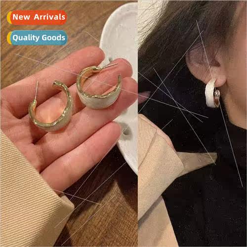 925 silver needle new C-shaped drip glaze earrings female in