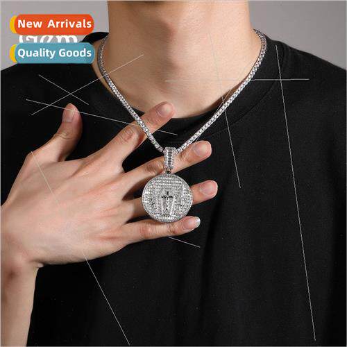 Summer disc cross pendant hip hop niche silver full diamond