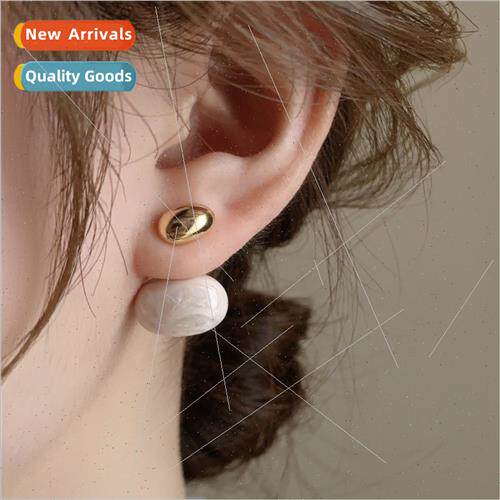 French vintage enamel oil drop oval metal earrings female S9