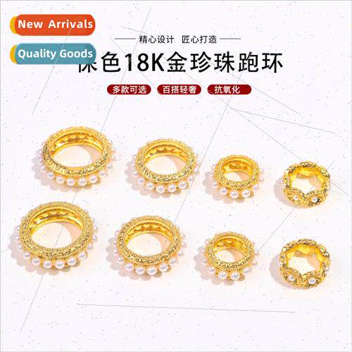 Color preservation gold pearl running ring spacer beads enam