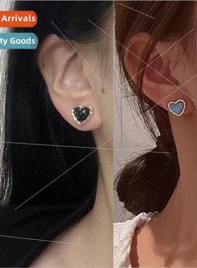 Black blue heart earrings female 2023 new tide small delicat