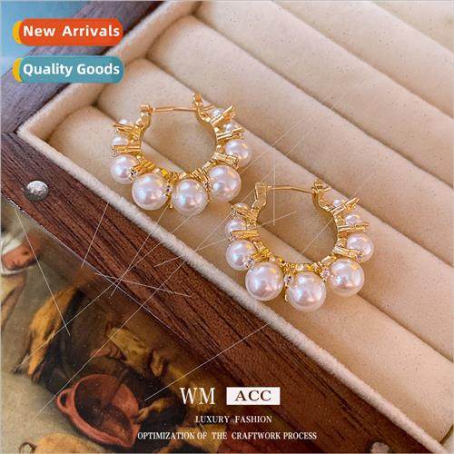 Electroplating simple pearl metal earrings earrings match wo