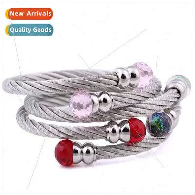 Stainless 304 inlaid three-color crystal beads tanium steel