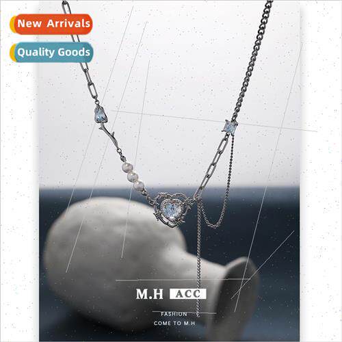 Ice blue love heart pearl patchwork necklace female irregula