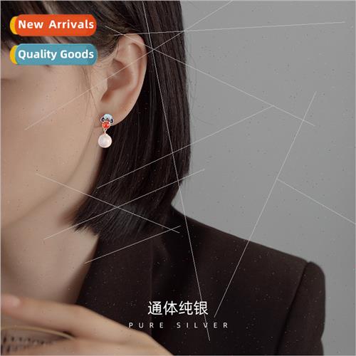 New silver agate retro court auspicious clouds earrings fema