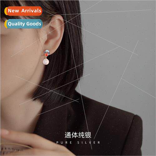 New silver agate retro court auspicious clouds earrings fema