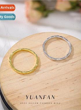 New s925 silver texture hammered ring female simple fashion