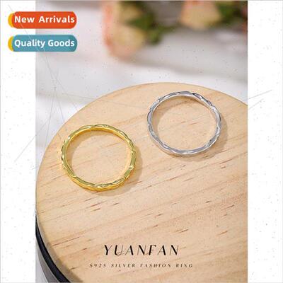 New s925 silver texture hammered ring female simple fashion