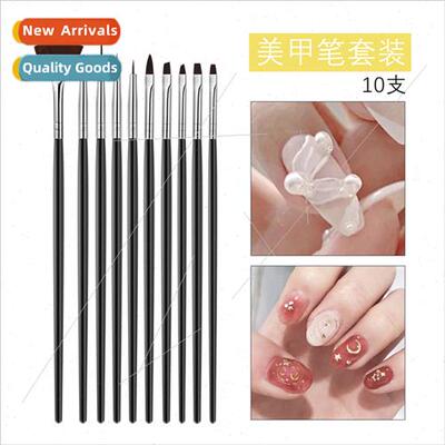New Nail Art Pen Set 10pcs Black Pole Nail Art Pen Tools
