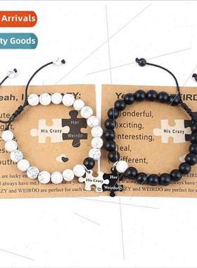 Europe new natural stone stainless steel engraved puzzle bea